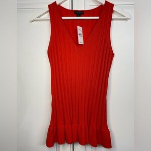 NWT Ann Taylor Factory Size XS Red Knit Ribbed V Neck Tank Top Peplum Bottom